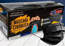 Máscara Descartável Infantil Cirúrgica preta com elástico caixa com 50 un