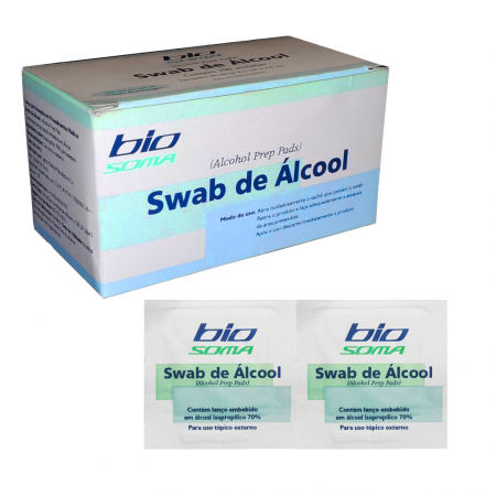 Lenço umedecido swab de Álcool bio soma caixa com 100 un